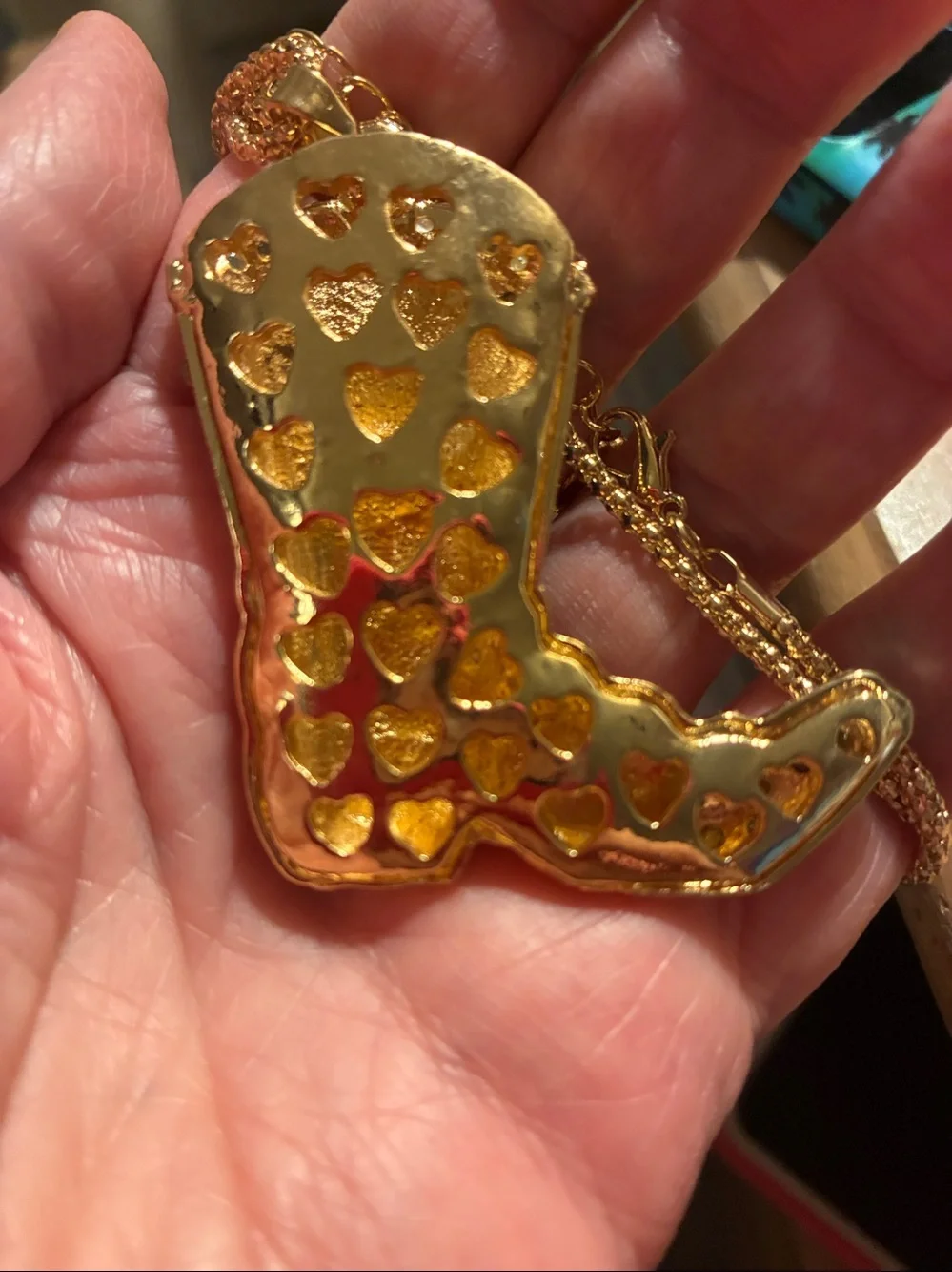 Light blue Cowgirl Boot Pendant Necklace with Rhinestones